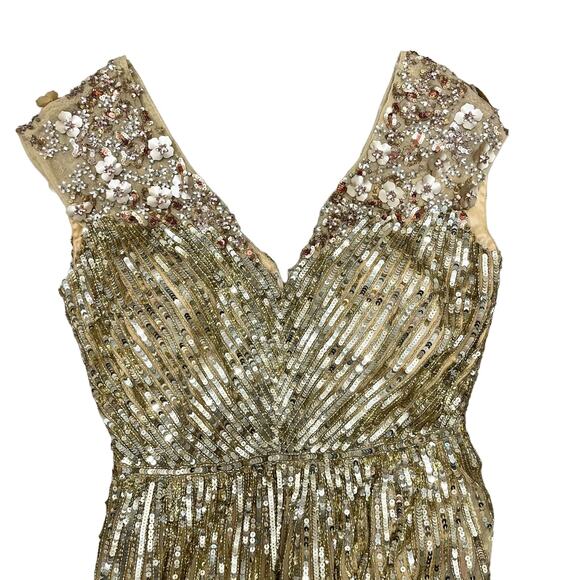 MAC DUGGAL 5223 Sequin & Floral Embellished Evening Gown Champagne 12 NEW - Picture 5 of 10